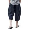 Mäns bomull och linne beskurna byxor Summer LINEN HAREM PANTS MAN LOOK SEVEN-POINT CASUAL BENA BEN BEN MANA PANTER STOR STORLIG X0723