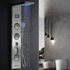 Juegos de ducha de baño Grifo de luz LED plateado Sistema de columna de chorro de masaje SPA Cascada Lluvia Panel LCD Grifo rociador de bidé