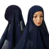 Muçulmano instantâneo tampão chiffon xale cabeça lenço + tampão boné bolha hijab lenço longa xale com undercap wrap islam headband shawls