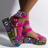 JAYCOSIN Women's Sandals Summer Vintage Bandage Platform Sandals For Womens Open Toe Ankel Strap Snakeskin Flats Beach Shoes X0526