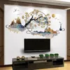 Muurstickers Chinese stijl inkt schilderij landschap sticker ginkgo boom home decor art decal muurschildering woonkamer behang