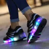 Size 28-40 Kids Led Shoes Glowing Sneakers with Roller for Boys Luminous Sneakers with Backlight One Wheel Roller Skate Shoes 211022