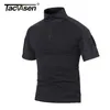 TACVASEN Maglietta estiva da uomo Maglietta tattica da paintball blu scuro Maglietta a maniche corte in cotone mimetico militare Caccia Abbigliamento 5XL 210714