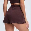 Damskie Spodenki Ruched Sznurka Niski Talia Żebrowana Bawełna Casual Moda Letnia Odzież Gym Fitness Żółty Running 210604