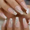 Uñas postizas decorativas trapezoidales de Cristal AB brillante, diamantes de imitación largos de bailarina, prensa en las uñas