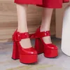 women Ladies patent leather super 15cm high heel shoes 4.5cm platform pumps one-line Pine cake thick bottom sexy dance party wedding buckle Dress mary jane size 35-43