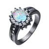 Anéis de casamento por atacado Luxo feminino oval oval Blue Fire Opal Ring Cz Crystal Jewelry Gift Bridal noivado Party Band Tamanho 5 - 12