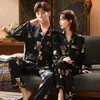 Couple Home Clothes Satin Silk Pajamas Set For Women Mens Sleepwear Long Sleeve Long Pants Night Suit Loose Nightshitrs Homewear X0526