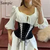 Sampic Chic Lato 2021 Kobiety Czarny Cropped Bustier Grass Gorset Tube Topy Skinny Stay Crop Tops Mini Kamizelka Fiszbina Tank Topy Y0824