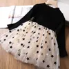 Dolce Ragazze Autunno Inverno Abito a maniche lunghe Lavorato a maglia Stelle Paillettes Tulle Tutu Dress Bambini Vacanza Festa di compleanno Abbigliamento casual Q0716