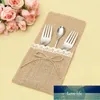 Juta Hessian Burlap Pościel Koronki Uchwyt Sztućcowy Vintage Urodziny Wedding Party Dekoracje Świąteczne Dekoracje Tableware Materiały DFF1738 Cena Factory Expert Design