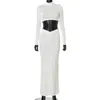 Y-L Женщины осень Maxi юбка из двух частей набор элегантный белый с длинным рукавом и рученные карандашные юбки партии Clubwear 220218