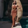 Nadafair découpé halther maxi robe femme au large de l'épaule sexy vestidos backless club fête mince bodycon plage robe d'été y1006