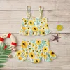 One Piece Kids Girl Swimodear Summer Baby Ruffle Słoneflower Print Straps Tops Swimsuit Shorts Dwupoziomowy zestaw pływackich