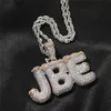 Men Women Gold Plated Bling CZ Diamond DIY Custom Name Letter Name Pendant Necklace With 24inch Rope Chain