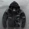 Heren Lederen Faux Black Men Hood American Motorcycle Jacket Plus Size XXXXL Echte Dikke Cowhide Biker's Jas