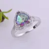 Silver Plated Heart Ring Color Austrian Rainbow Crystal CZ Ring For Women Luxury Wedding Rings Romantic Christmas Gift