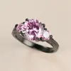 Bröllopsringar lyxiga kvinnliga rosa kristallstenring vintage 14kt svart guld för kvinnor söt brud runt zirkon engagemang1943667