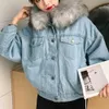 Jocoo Joleeの女性冬の厚いジャンジャケットフリースフード付きデニムコート女性Lambの毛皮詰まった暖かいデニムジャケットの出版物のプラスサイズ210619