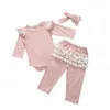 Set di abbigliamento Set di vestiti per bambina rosa carino nato Autunno Inverno Infantile in cotone con volant Top Pantaloni Fascia per capelli Completo