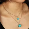 Dames Dubbele Ronde Bal Tibetaanse Zilveren Turquoise Hanger Kettingen DMTQN048 Mode Gift Nationale Stijl Dames DIY Ketting Hangers