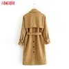 Tangada mulheres inglaterra estilo longo trench casaco com cinto outono elegante elegante outwear windbreak qn18 210218