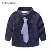 Рубашки для мальчиков Mudkingdom с галстуком, милые топы с длинными рукавами и принтом звезд для мальчиков, повседневная рубашка, детская одежда 210306
