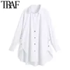 TRAF Femmes Mode avec boutons latéraux Loler Asymétrical Blouses Vintage Poches à manches longues Femme Chemises Chic Tops 220122