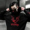 Cool Fashion Casual Gothic Goat Demon Bat Haft Englover Czarny Bluza Heavy Metal Styl Bluzy Sudadera Punk Fleece Lj200918