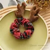 Bows christmas party hair accessories girls cartoon stereo antlers fox scrunchie kids plaid elastic ponytail holder hairb28729237023851