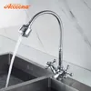 Accoona Chrome Kök Kran Avsluta Koppar Köksplan Roterbar Kök Mixer Universal Dual Holder Single Hole Tap A4871 210719