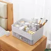 Organizzazione dello stoccaggio del bagno Organizer per trucco a doppio strato con cassetto e coperchio Design floreale Pennello Dischetti di cotone Rossetto Toeletta