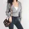 summer fashion Women Deep V Neck Cropped Cardigan Drop Shoulder Ribbed Knit sweater tops 609Y 210603