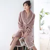 Women's Sleepwear Women's Coral Fleece Nightwear Winter Lady Kimono Bath Gown Warm Flannel Robe Nightgown Couple Thick Long Sexy Home