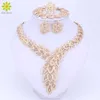 Jewelry Sets For Women Fine Crystal Necklace Earrings Bracelet Set African Beads Gold Color Pendant Wedding Dress Accessories H1022