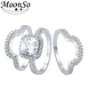 2021 Design Luxury 3 Pcs 3 In 1 925 Sterling Silver Cushion Engagement Wedding Ring Set For Women Bridal Jewelry R4308