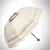 Кружева женщин дождь зонтик Sun Paraguas Mujer черный зонтик складной принцессы Guarda Chuva Invertido UV защитные украшения 210223