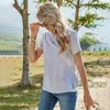 Kvinnors T-shirt Vår Sommar Solid Pullover Loose Top O Neck Backless Ruffle Lace Patchwork Short Sleeve Tshirt Kvinna 210526