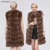 Naturlig Real Fur Vest Coat för jacka Kvinna s Waistcoat Long s 211220