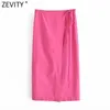 Zevity kvinnor mode solid färg spets upp sling en linje Midi kjol faldas mujer kvinnlig inslagna avslappnad smal söta kjolar qun787 210603