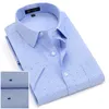 Verão Collar Currária de Manga Curta Oxford Tecido Macia Impressão Homens de Negócios Smart Casual Camisas Com Pockot Pocket S-4XL 8Color 210721