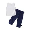 1-6Y Toddler Kids Baby Girl Ärmlös Kärlek Skriv ut Bomull T-shirt Toppar Denim Pant Jeans 2PCS Outfits Barnflickor Kläder Set