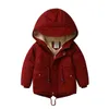 Vinter Children's Hooded Plush Bomull Jacka Windbreaker Coat Boys and Girls Medium Long Plush Waist 210916