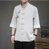 Ubranie etniczne 2022 w stylu chińskim wierzchołki Tang garnitur Linen 3/4 Solid Tradycyjny Chin typu Hanfu koszula plus rozmiar 4xl 5xl