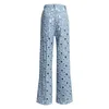 [EAM] Wide Leg Blue Denim Hollow Out Long Jeans High Waist Loose Women Trousers Fashion Spring Autumn 1K434 210708