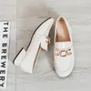 White Loafers Shoes Women Spring 2022 New Low-heel Casual Girls Student Shoes Genuine Leather Square Toe Korean England Daily