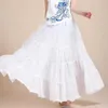 Sexemara Boho Korean Beach Mid Umbrella Faldas largas Verano Femininas Color Caramelo Maxi Falda de gasa Cintura elástica Plisada 210629