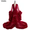 섹시한 출산 첨탑 드레스 Organza 프릴 임신 촬영 드레스 긴 여성 Maxi Gown Pop yewen 210922