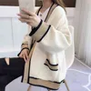 Women's Cardigan Knitted Korean Fashion Stripe Wool Sweater for Women Winter Long Sleeve V-neck Casual Knitwear Coats Female 210907