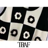 TRAF Women Fashion Floral-Shop Crochet Knit Vest Sweater Vintage Ärmlös Sida Slipsar Kvinnor Waistcoat Chic Toppar 211009